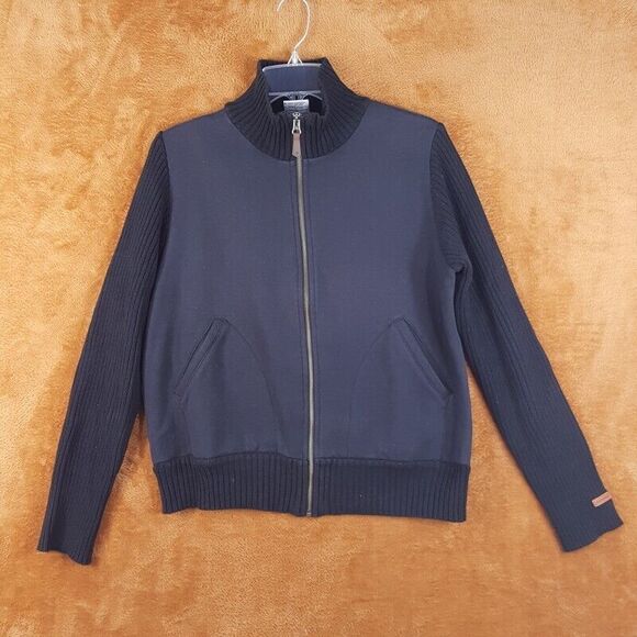 Vintage COLUMBIA Womens Jacket Large Black Zip Up Sweater Sleeve Fleece Lined - Picture 1 of 8